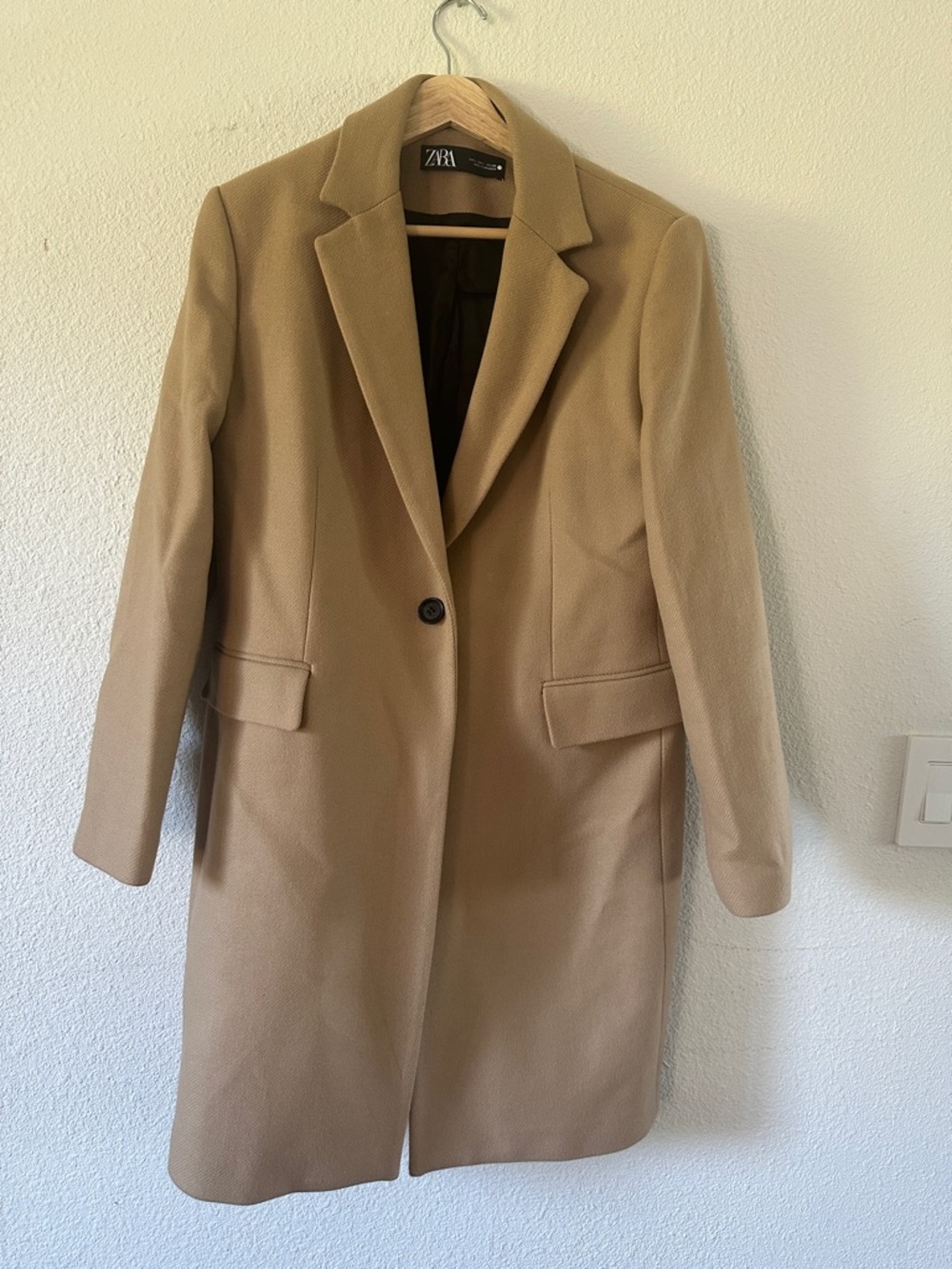 Zara Women's Camel Single-Button Wool-Blend Coat